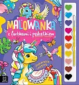 Malowanka z farbkami i pędzelkiem. Jednorożce i pegazy