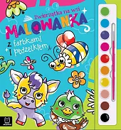 Malowanka z farbkami i pędzelkiem. Zwierzątka na wsi