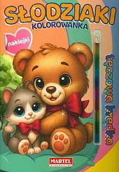 Kolorowanka z kredką tęczową i naklejkami.,