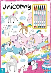 Kolorowanka Unicorny z kredkami